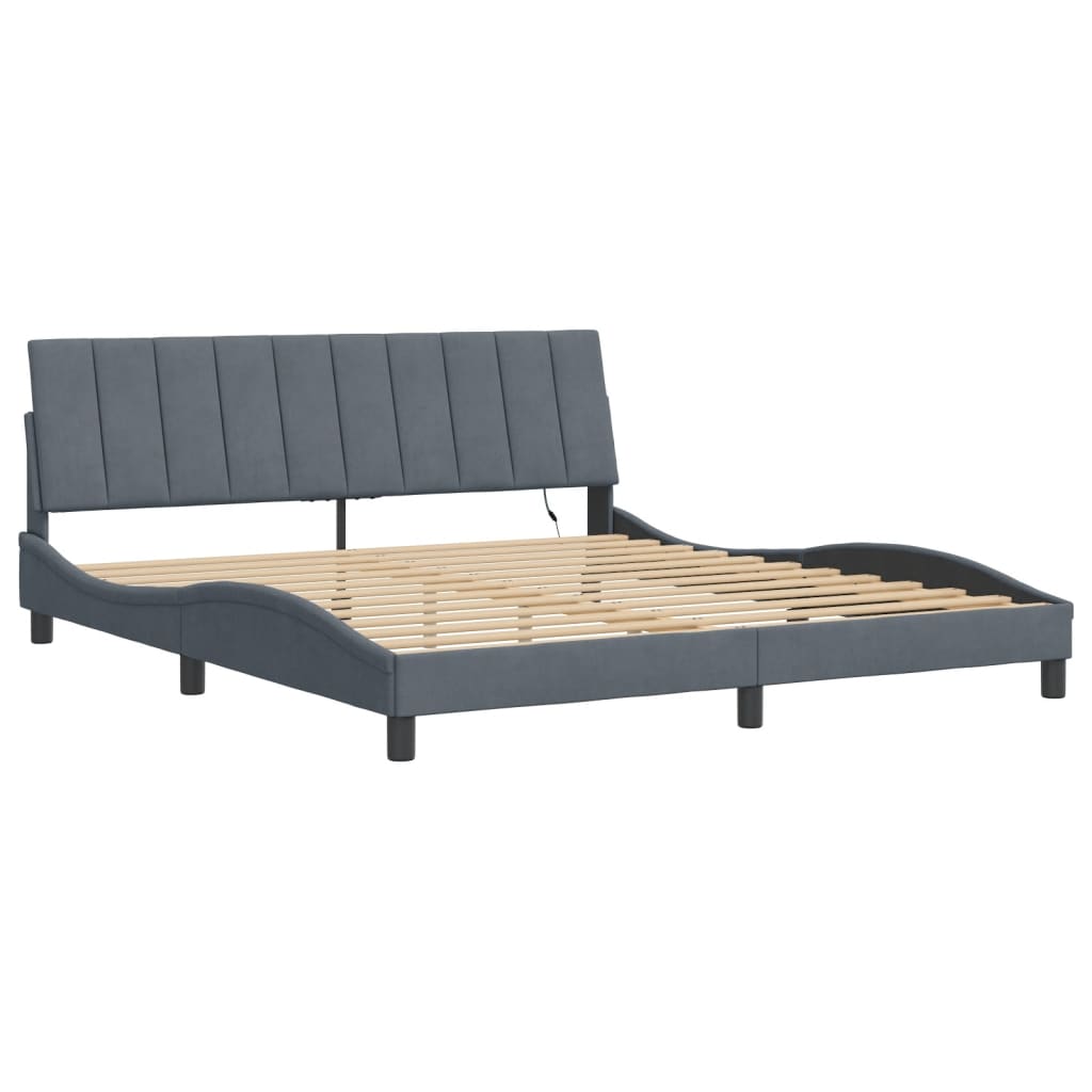 vidaXL Cadru de pat cu lumini LED, gri închis, 180x200 cm, catifea