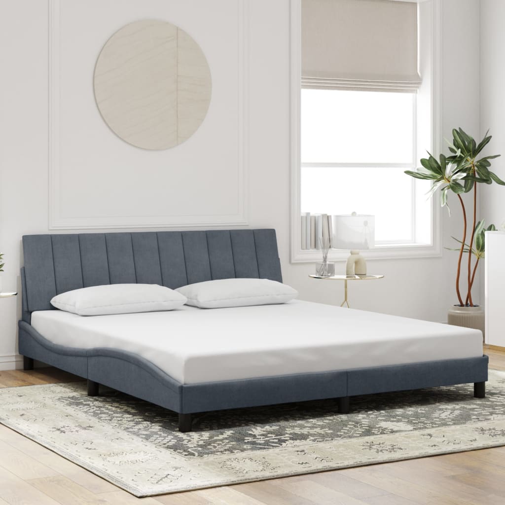 vidaXL Cadru de pat cu lumini LED, gri închis, 180x200 cm, catifea