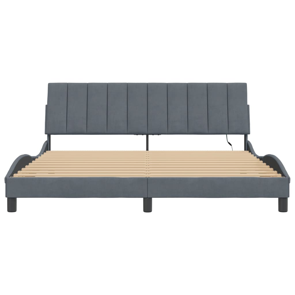 vidaXL Cadru de pat cu lumini LED, gri închis, 180x200 cm, catifea