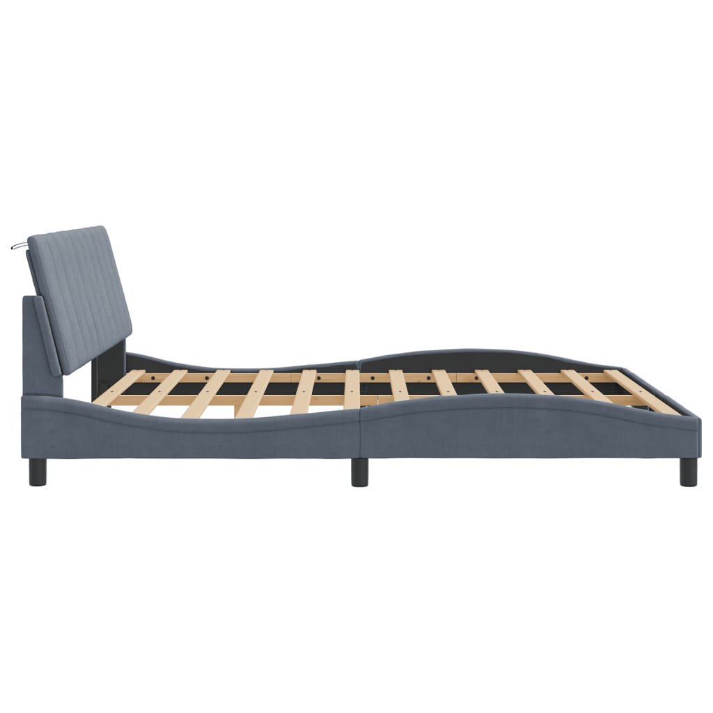 vidaXL Cadru de pat cu lumini LED, gri închis, 180x200 cm, catifea