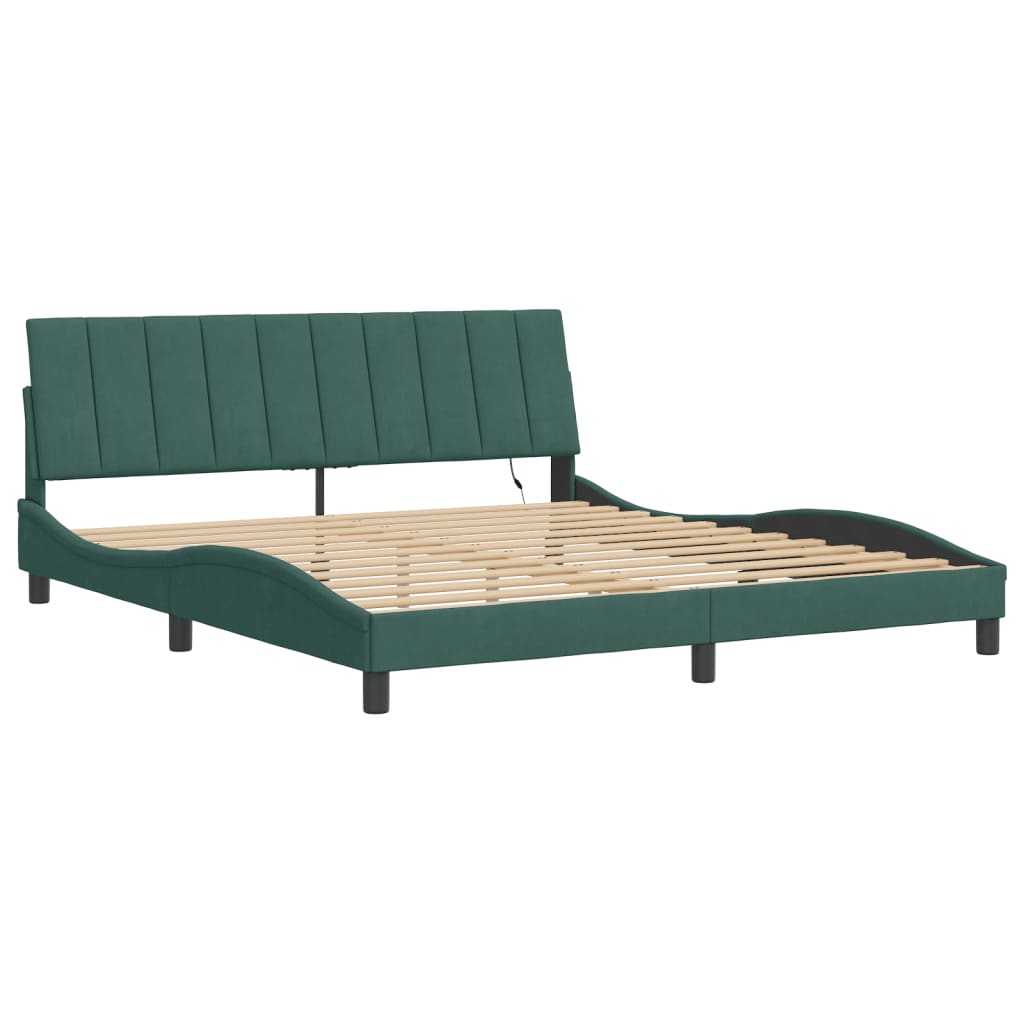 vidaXL Cadru de pat cu lumini LED, verde închis, 180x200 cm, catifea