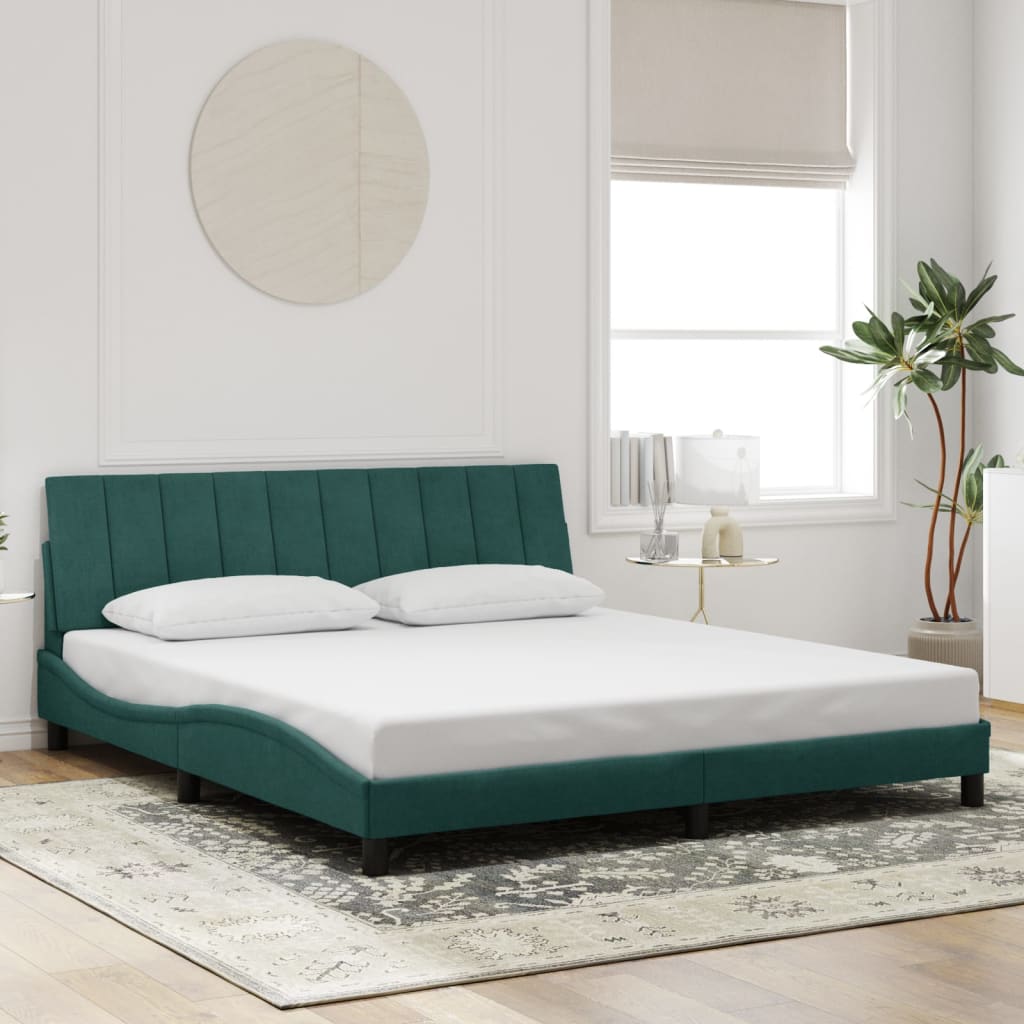vidaXL Cadru de pat cu lumini LED, verde închis, 180x200 cm, catifea