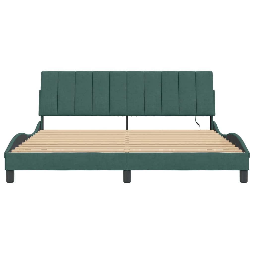 vidaXL Cadru de pat cu lumini LED, verde închis, 180x200 cm, catifea