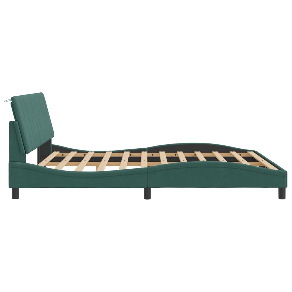 vidaXL Cadru de pat cu lumini LED, verde închis, 180x200 cm, catifea
