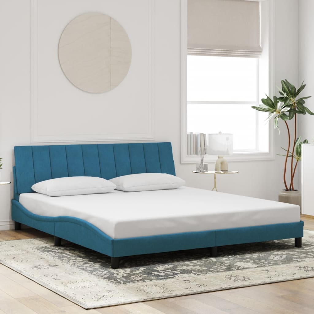 vidaXL Cadru de pat cu lumini LED, albastru, 180x200 cm, catifea