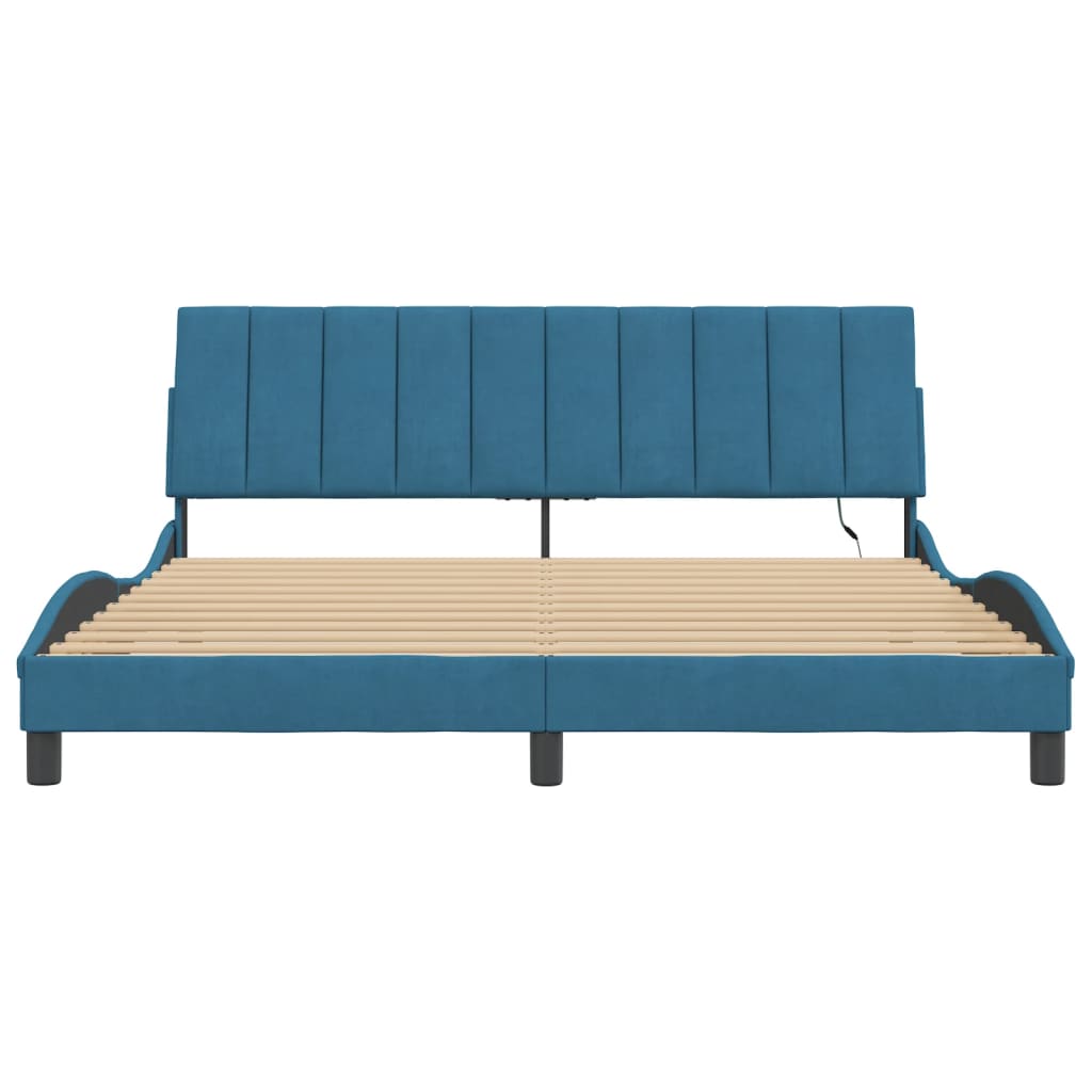 vidaXL Cadru de pat cu lumini LED, albastru, 180x200 cm, catifea