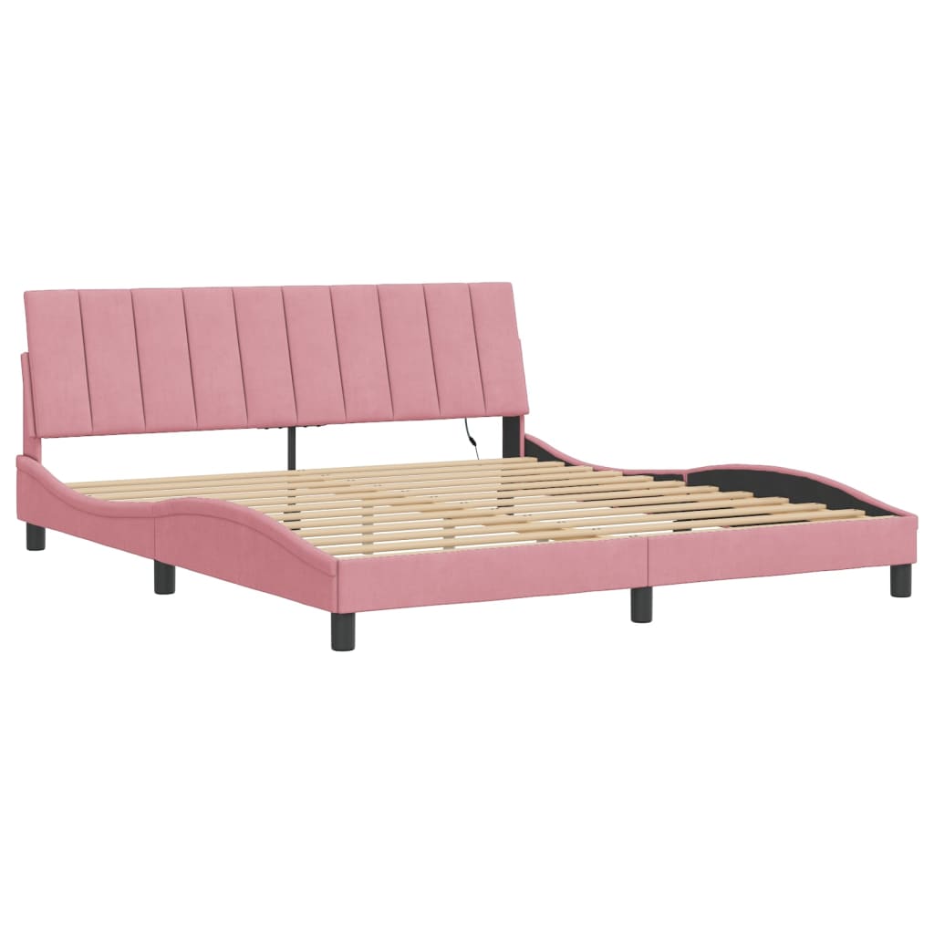 vidaXL Cadru de pat cu lumini LED, roz, 180x200 cm, catifea