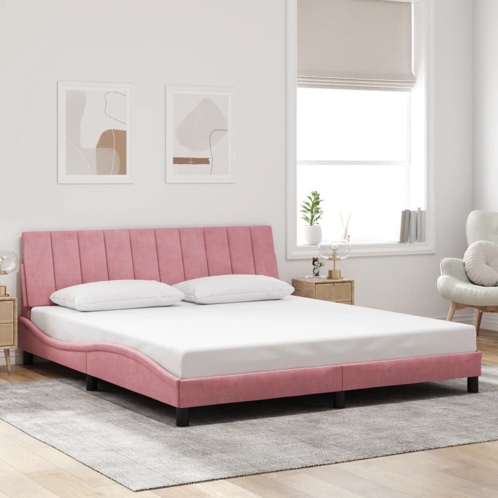 vidaXL Cadru de pat cu lumini LED, roz, 180x200 cm, catifea