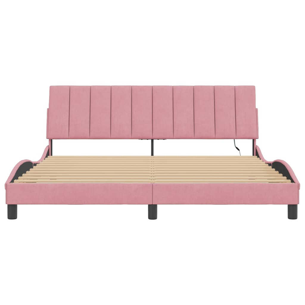 vidaXL Cadru de pat cu lumini LED, roz, 180x200 cm, catifea