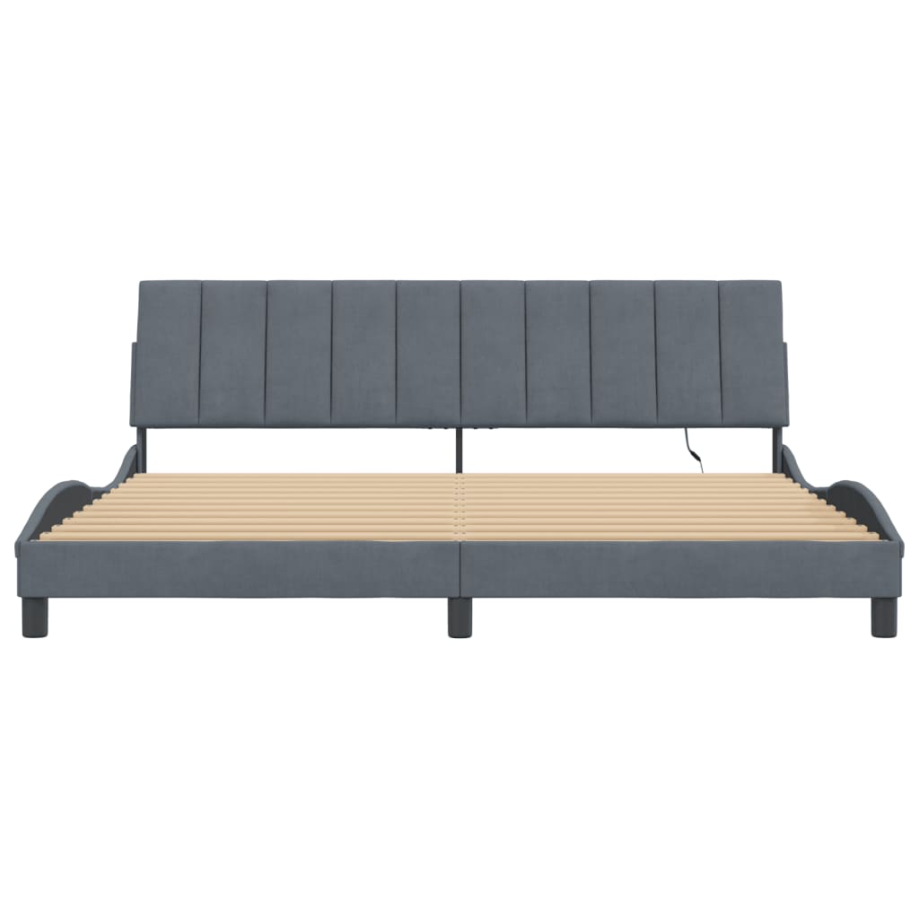 vidaXL Cadru de pat cu lumini LED, gri închis, 200x200 cm, catifea