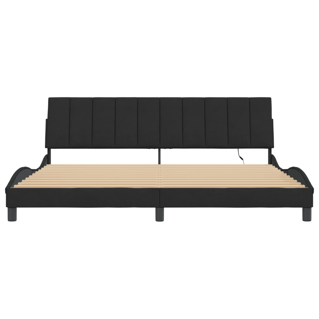 vidaXL Cadru de pat cu lumini LED, negru, 200x200 cm, catifea