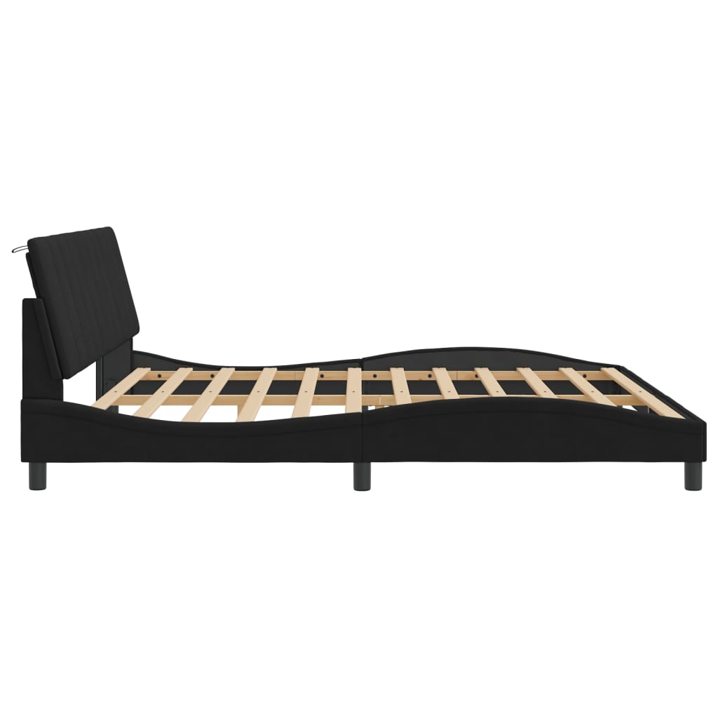 vidaXL Cadru de pat cu lumini LED, negru, 200x200 cm, catifea