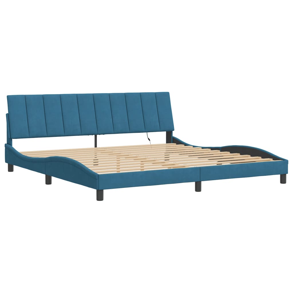vidaXL Cadru de pat cu lumini LED, albastru, 200x200 cm, catifea