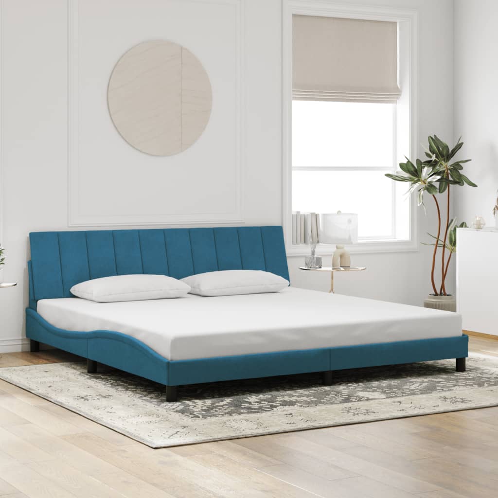 vidaXL Cadru de pat cu lumini LED, albastru, 200x200 cm, catifea