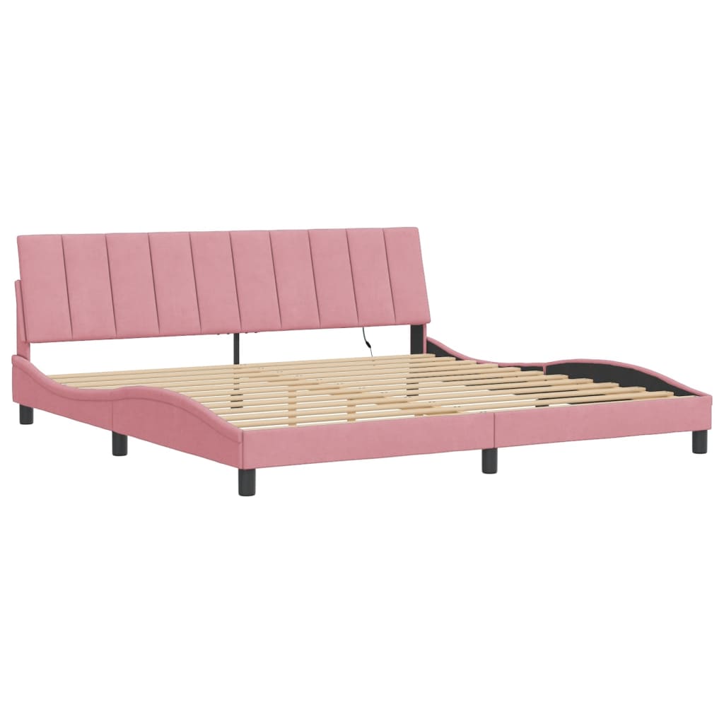 vidaXL Cadru de pat cu lumini LED, roz, 200x200 cm, catifea