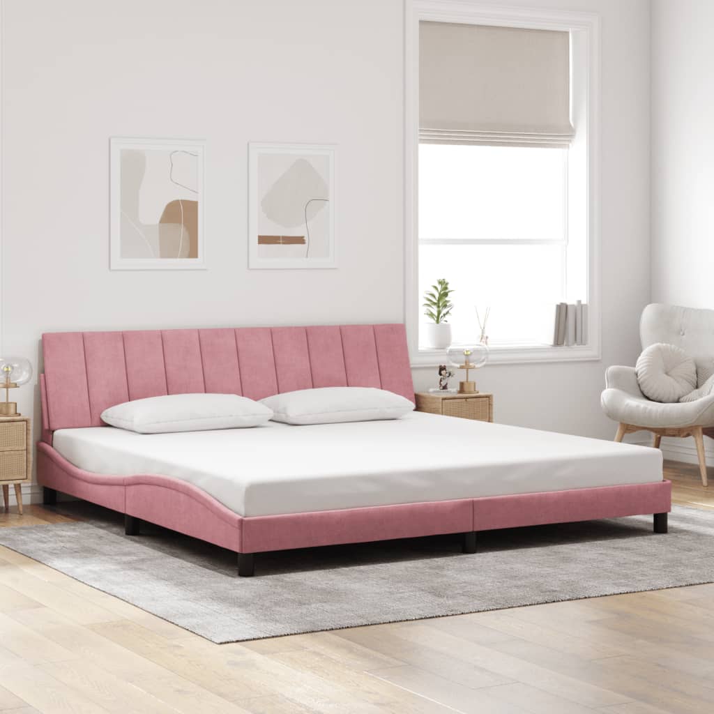 vidaXL Cadru de pat cu lumini LED, roz, 200x200 cm, catifea