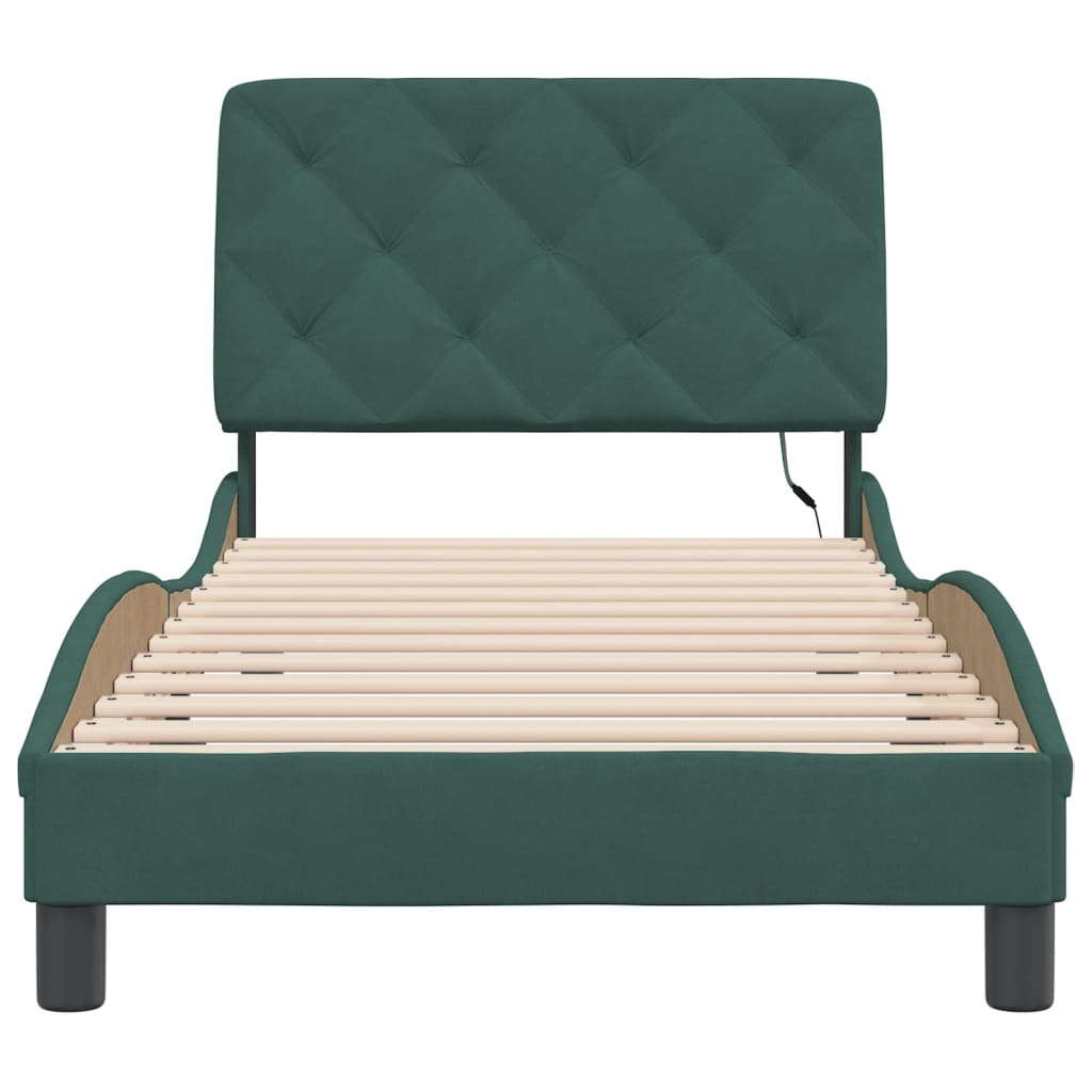vidaXL Cadru de pat cu lumini LED, verde închis, 80x200 cm, catifea