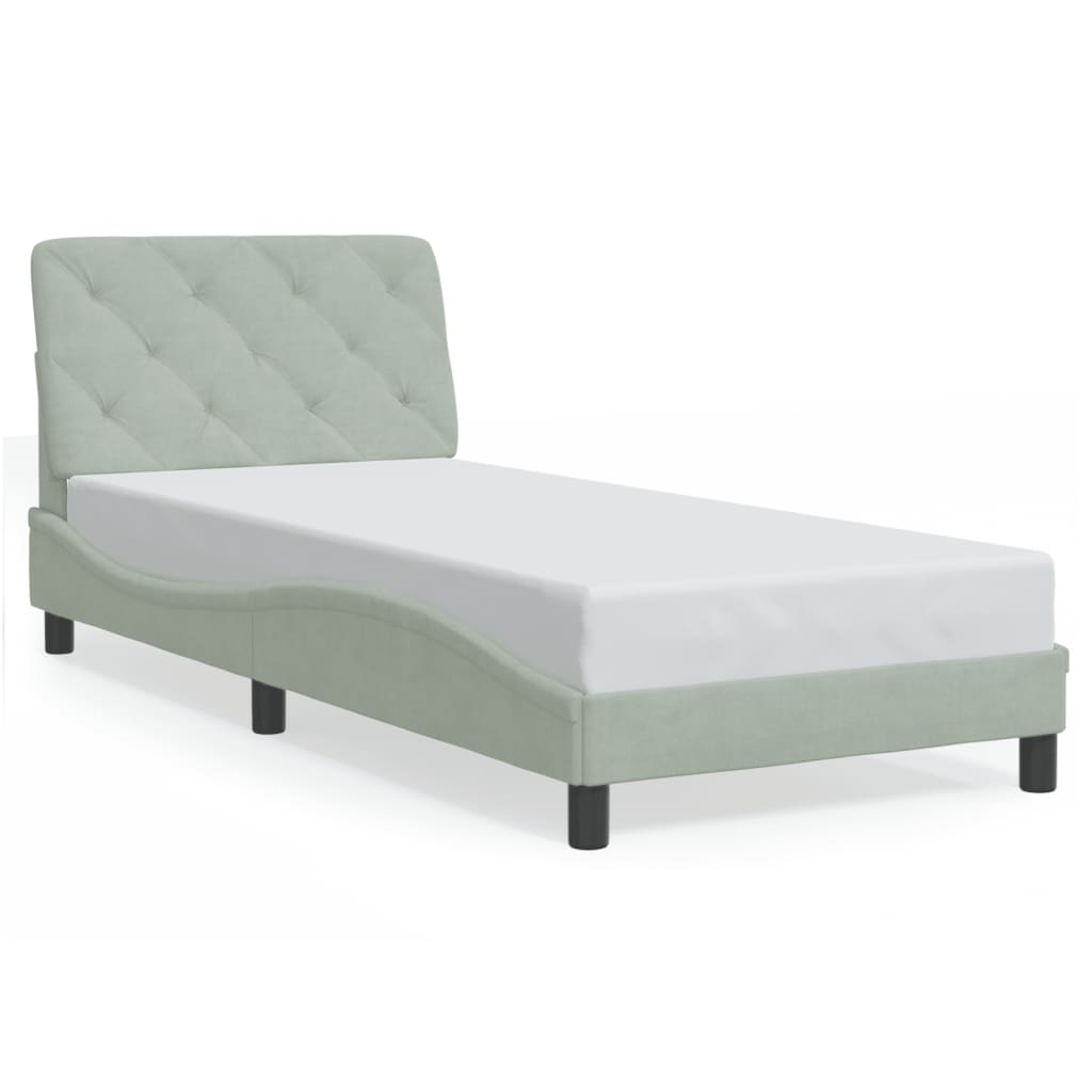 vidaXL Cadru de pat cu lumini LED, gri deschis, 90x190 cm, catifea vidaXL Cadru de pat cu lumini LED, gri deschis, 90x190 cm, catifea