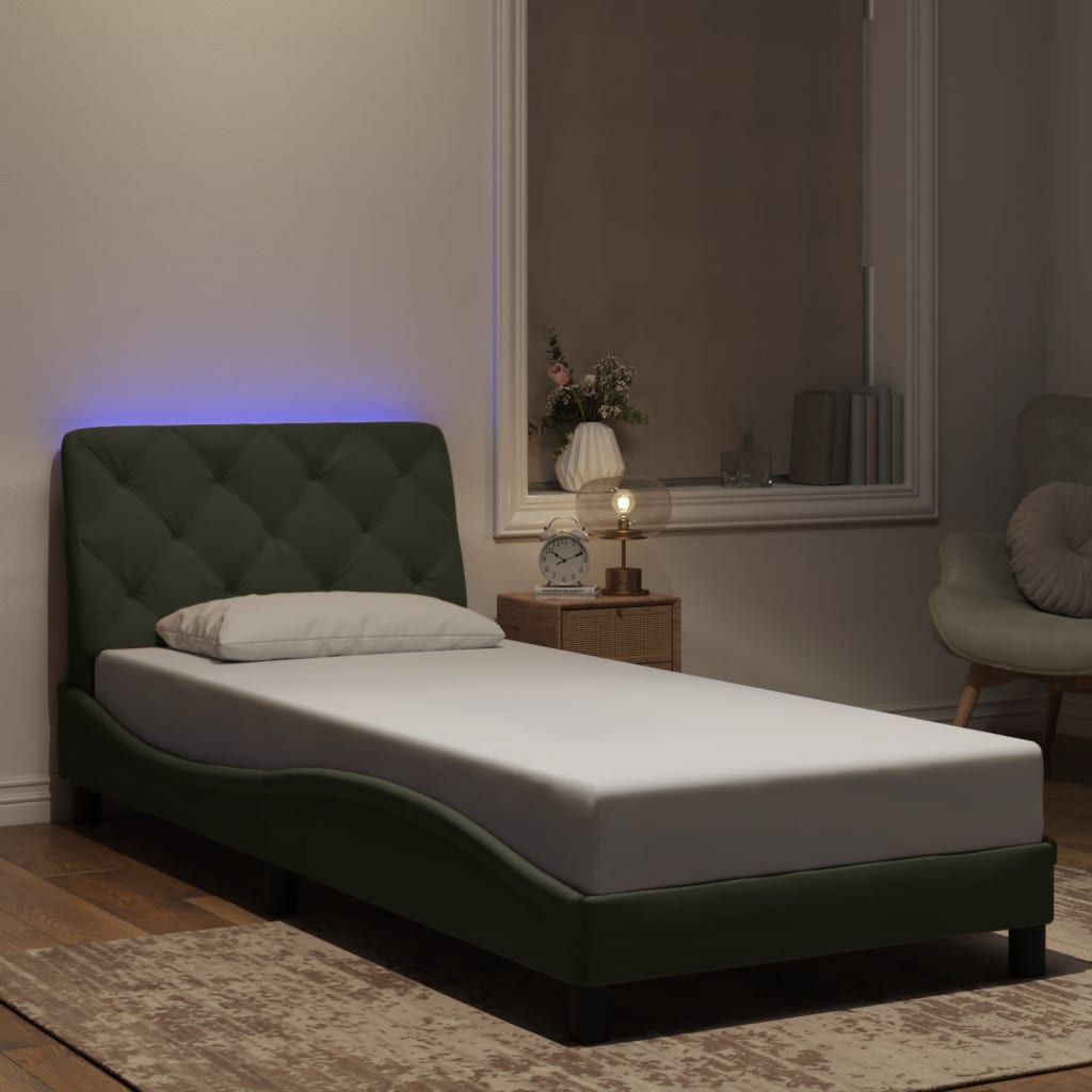vidaXL Cadru de pat cu lumini LED, gri deschis, 90x190 cm, catifea vidaXL Cadru de pat cu lumini LED, gri deschis, 90x190 cm, catifea