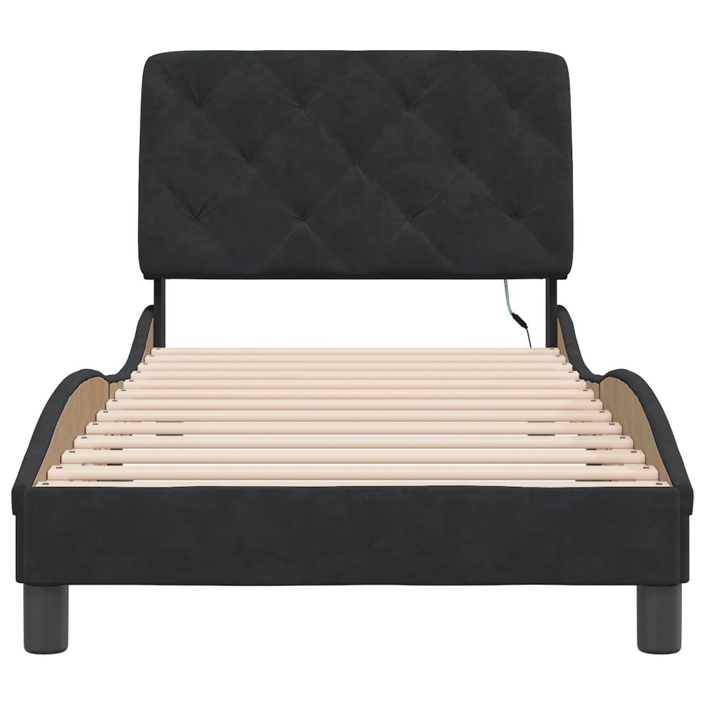 vidaXL Cadru de pat cu lumini LED, negru, 90x190 cm, catifea