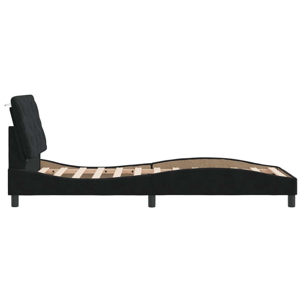 vidaXL Cadru de pat cu lumini LED, negru, 90x190 cm, catifea