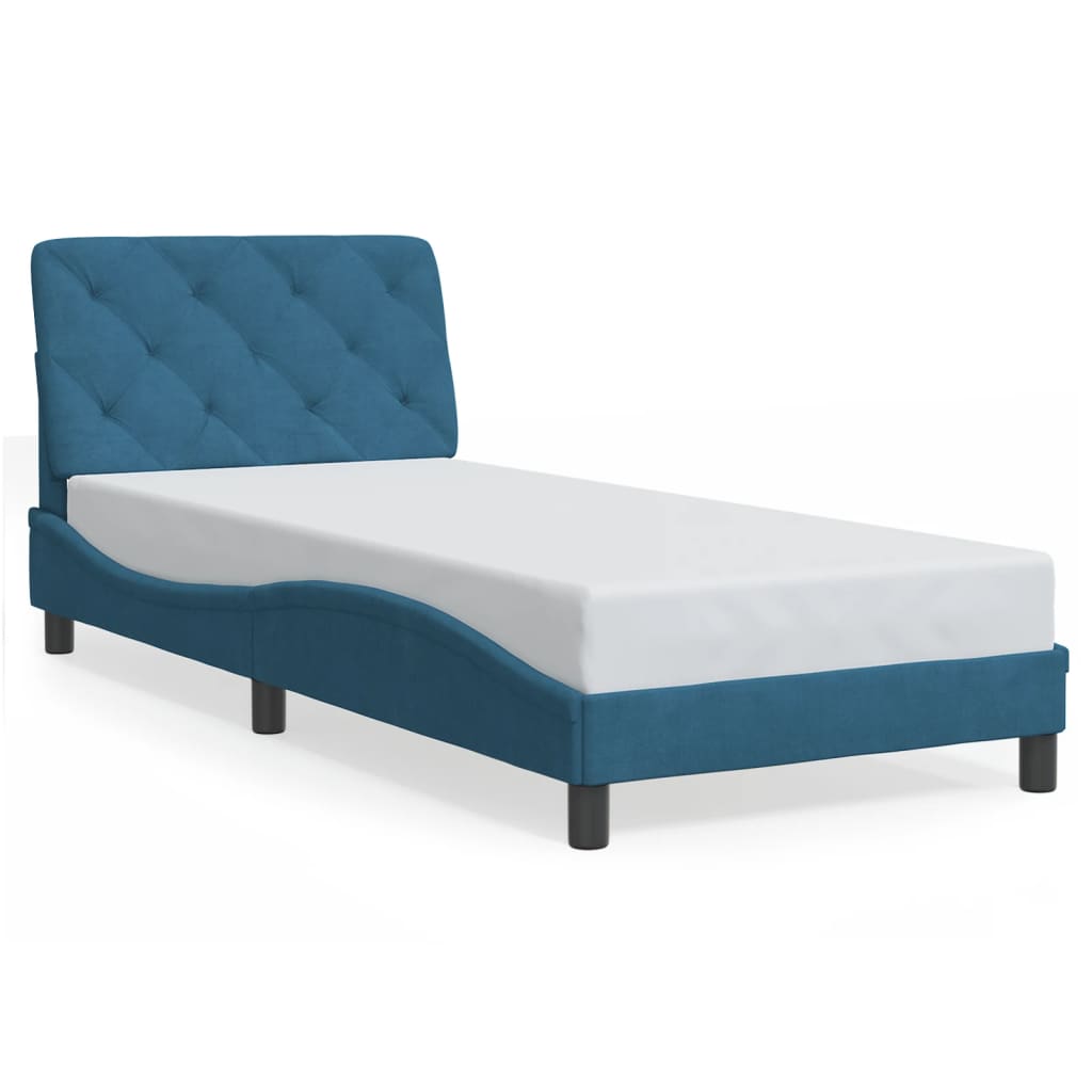 vidaXL Cadru de pat cu lumini LED, albastru, 90x190 cm, catifea vidaXL Cadru de pat cu lumini LED, albastru, 90x190 cm, catifea