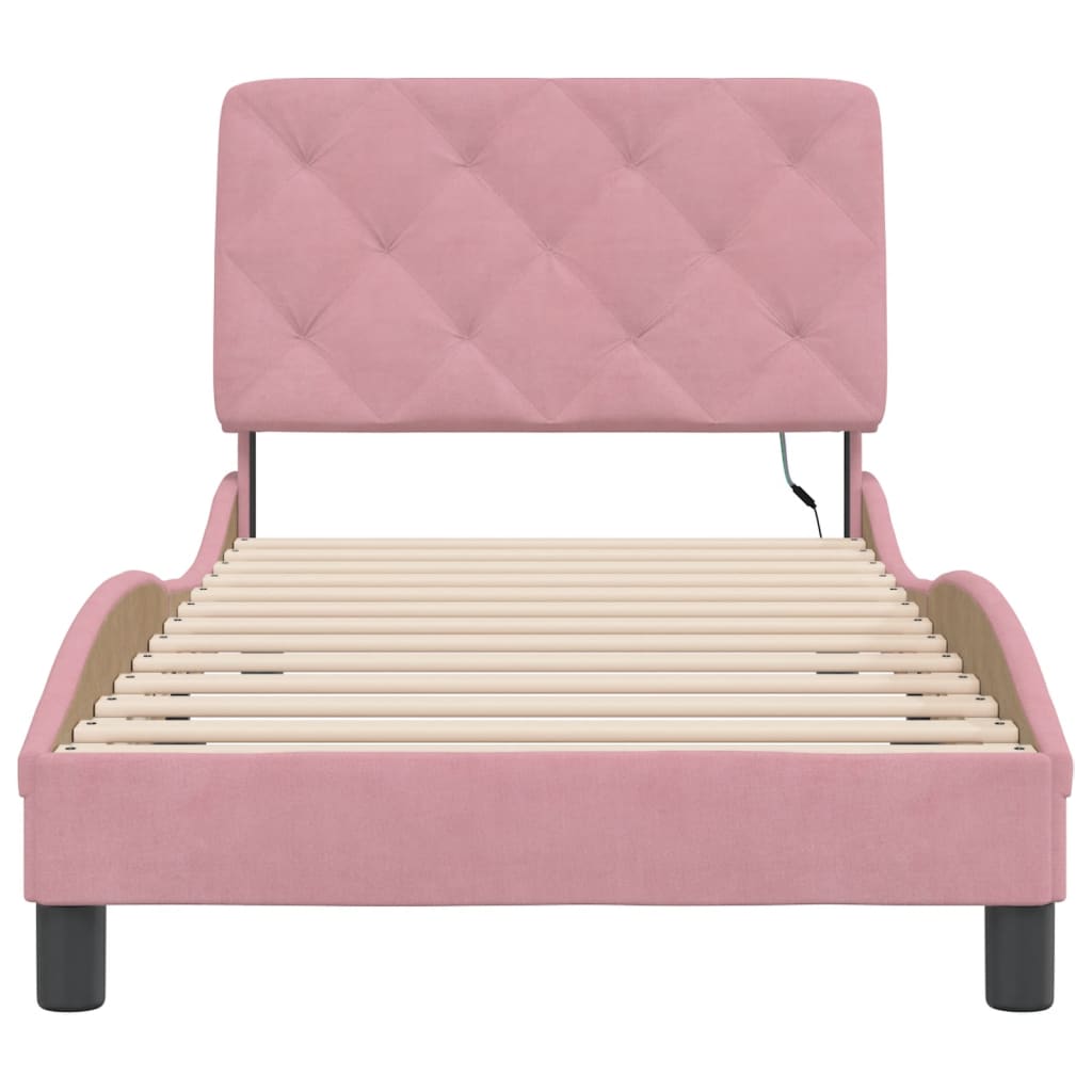 vidaXL Cadru de pat cu lumini LED, roz, 90x190 cm, catifea vidaXL Cadru de pat cu lumini LED, roz, 90x190 cm, catifea