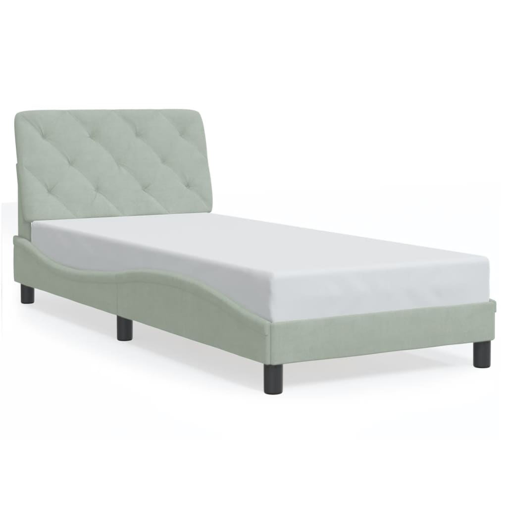 vidaXL Cadru de pat cu lumini LED, gri deschis, 90x200 cm, catifea vidaXL Cadru de pat cu lumini LED, gri deschis, 90x200 cm, catifea