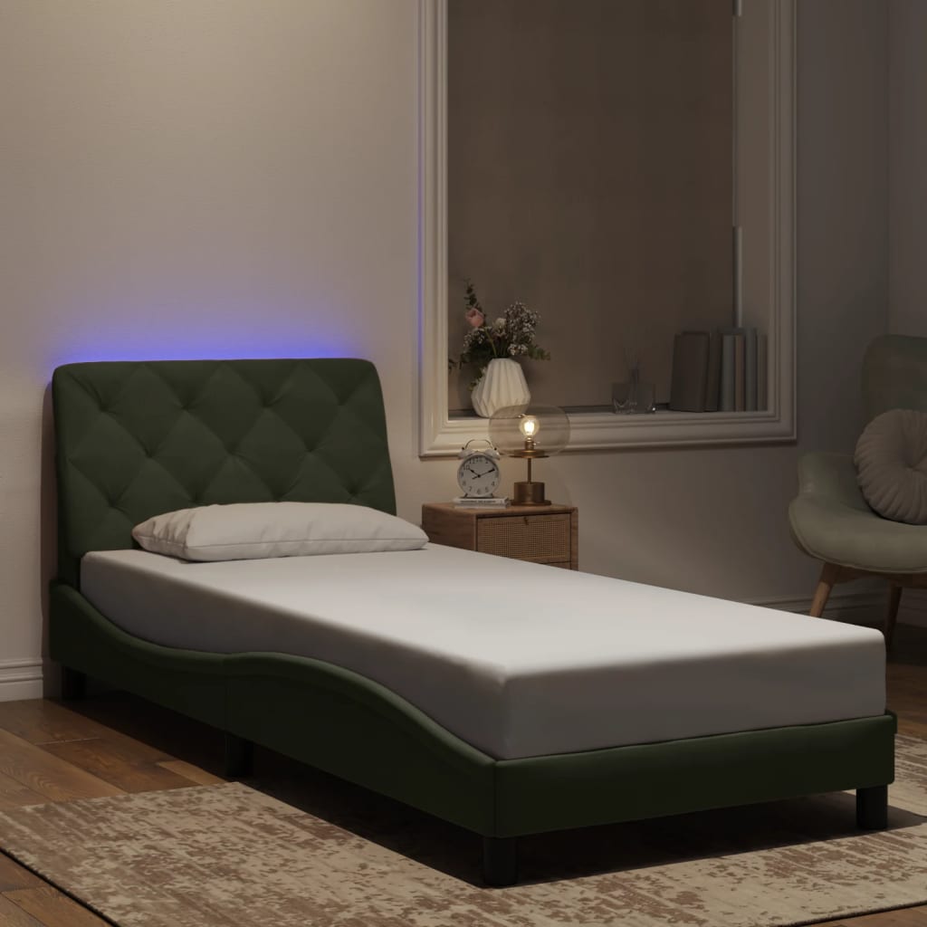 vidaXL Cadru de pat cu lumini LED, gri deschis, 90x200 cm, catifea vidaXL Cadru de pat cu lumini LED, gri deschis, 90x200 cm, catifea