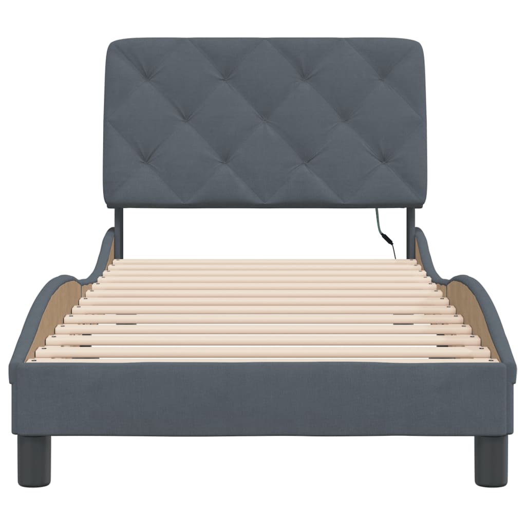 vidaXL Cadru de pat cu lumini LED, gri închis, 152x203 cm, catifea