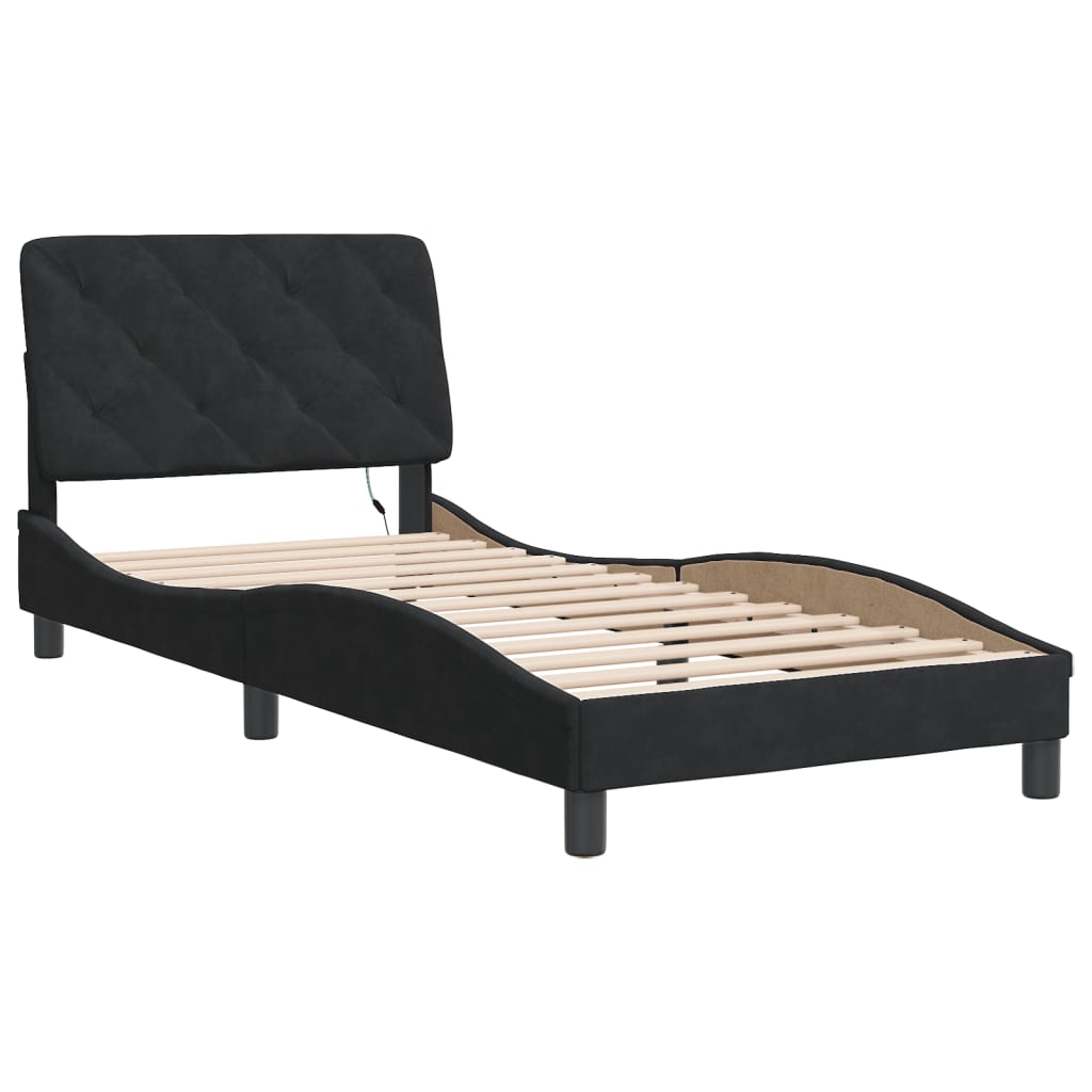 vidaXL Cadru de pat cu lumini LED, negru, 90x200 cm, catifea