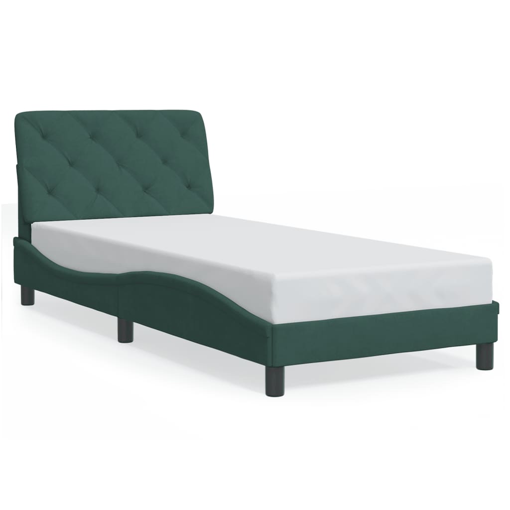 vidaXL Cadru de pat cu lumini LED, verde închis, 90x200 cm, catifea