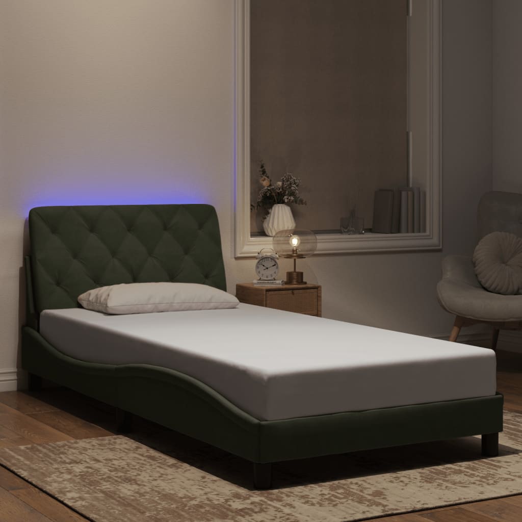 vidaXL Cadru de pat cu lumini LED, gri deschis, 100x200 cm, catifea vidaXL Cadru de pat cu lumini LED, gri deschis, 100x200 cm, catifea