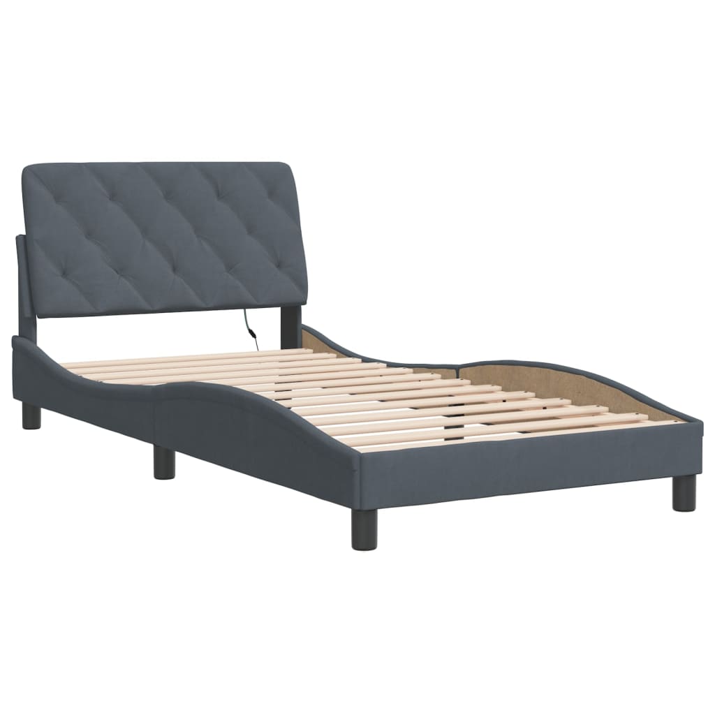 vidaXL Cadru de pat cu lumini LED, gri închis, 100x200 cm, catifea vidaXL Cadru de pat cu lumini LED, gri închis, 100x200 cm, catifea