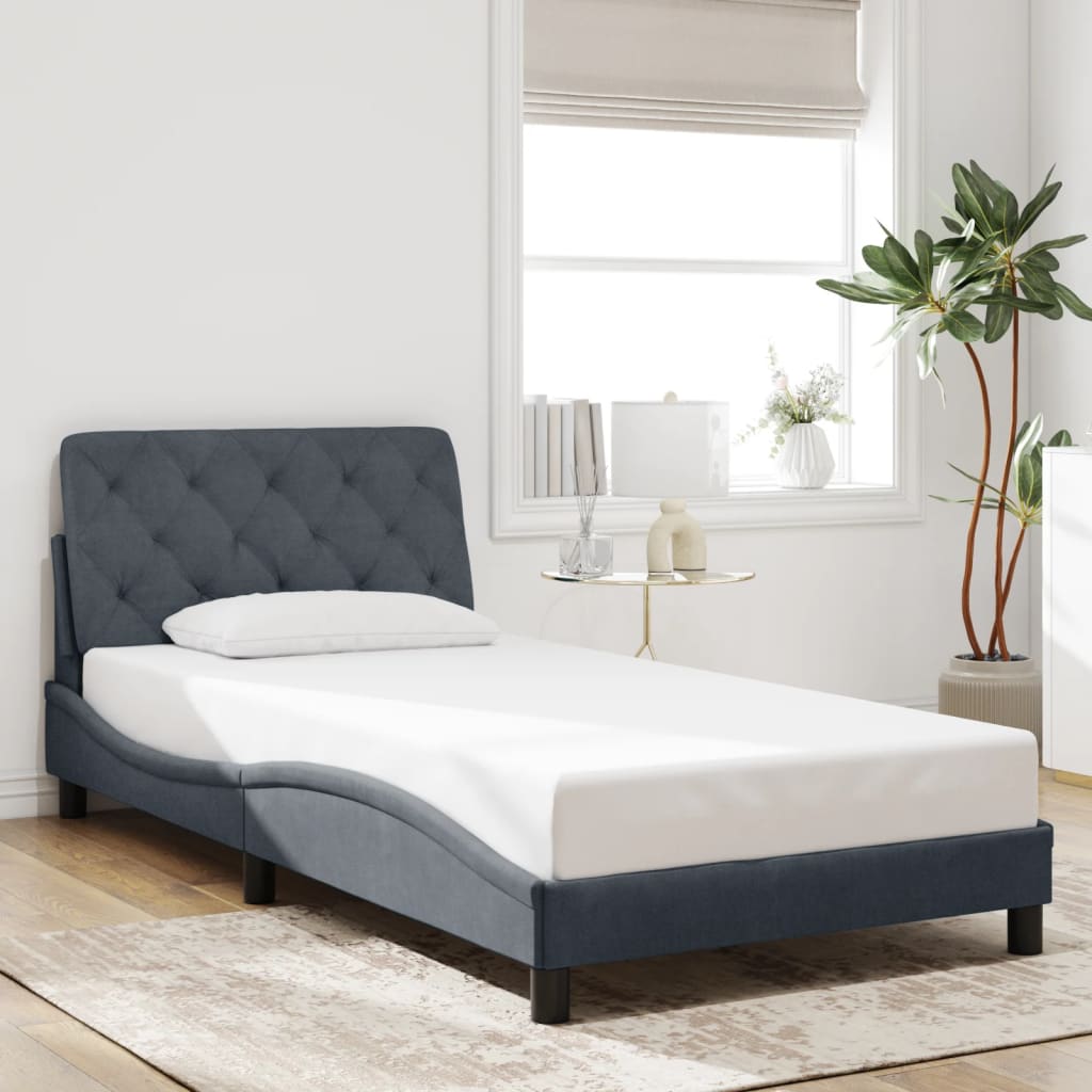 vidaXL Cadru de pat cu lumini LED, gri închis, 100x200 cm, catifea vidaXL Cadru de pat cu lumini LED, gri închis, 100x200 cm, catifea