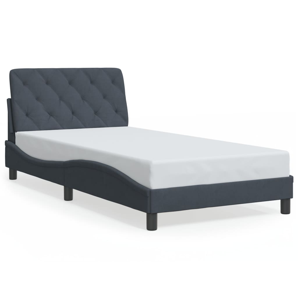 vidaXL Cadru de pat cu lumini LED, gri închis, 100x200 cm, catifea vidaXL Cadru de pat cu lumini LED, gri închis, 100x200 cm, catifea