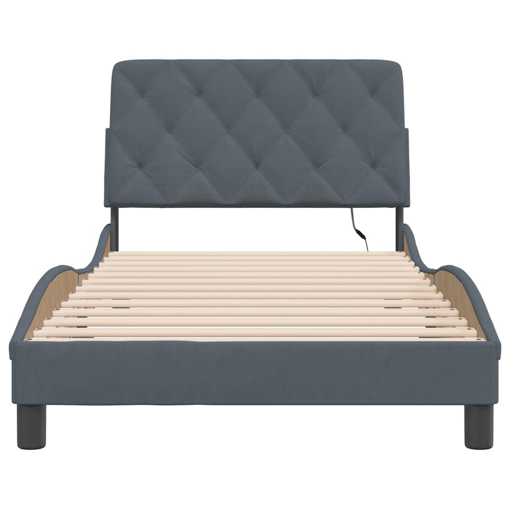 vidaXL Cadru de pat cu lumini LED, gri închis, 100x200 cm, catifea vidaXL Cadru de pat cu lumini LED, gri închis, 100x200 cm, catifea