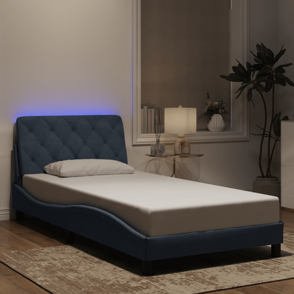 vidaXL Cadru de pat cu lumini LED, gri închis, 100x200 cm, catifea vidaXL Cadru de pat cu lumini LED, gri închis, 100x200 cm, catifea
