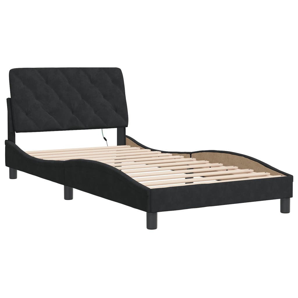 vidaXL Cadru de pat cu lumini LED, negru, 100x200 cm, catifea vidaXL Cadru de pat cu lumini LED, negru, 100x200 cm, catifea