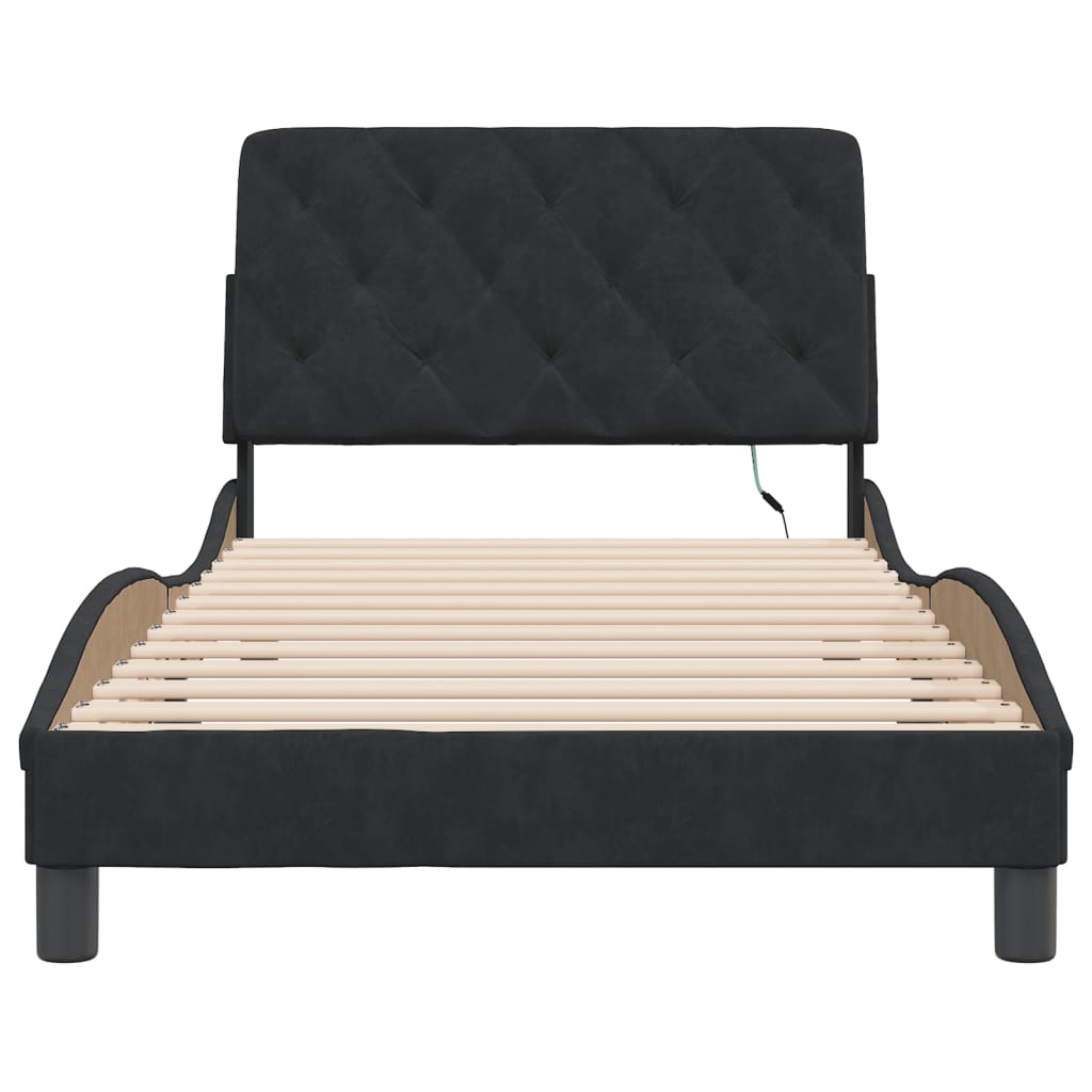 vidaXL Cadru de pat cu lumini LED, negru, 100x200 cm, catifea vidaXL Cadru de pat cu lumini LED, negru, 100x200 cm, catifea