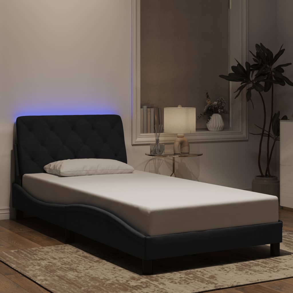 vidaXL Cadru de pat cu lumini LED, negru, 100x200 cm, catifea vidaXL Cadru de pat cu lumini LED, negru, 100x200 cm, catifea