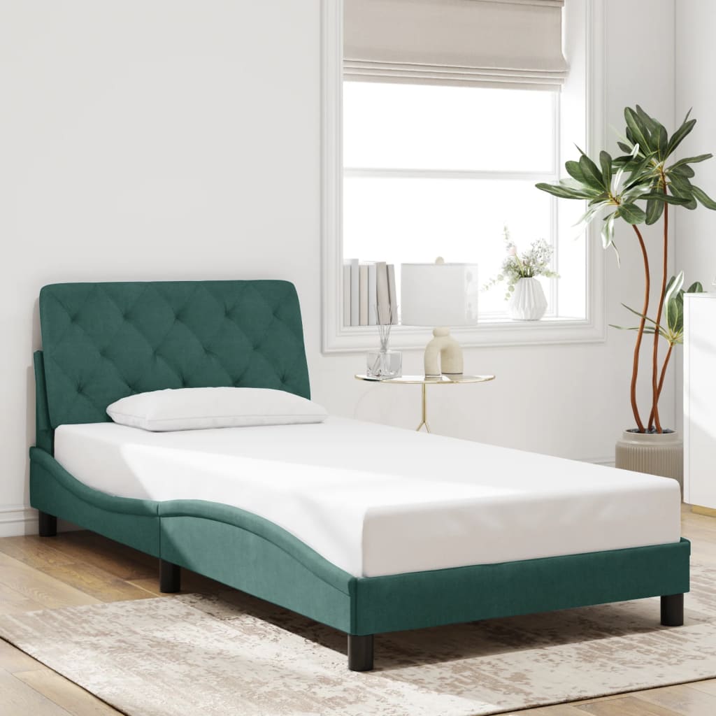 vidaXL Cadru de pat cu lumini LED, verde închis, 100x200 cm, catifea