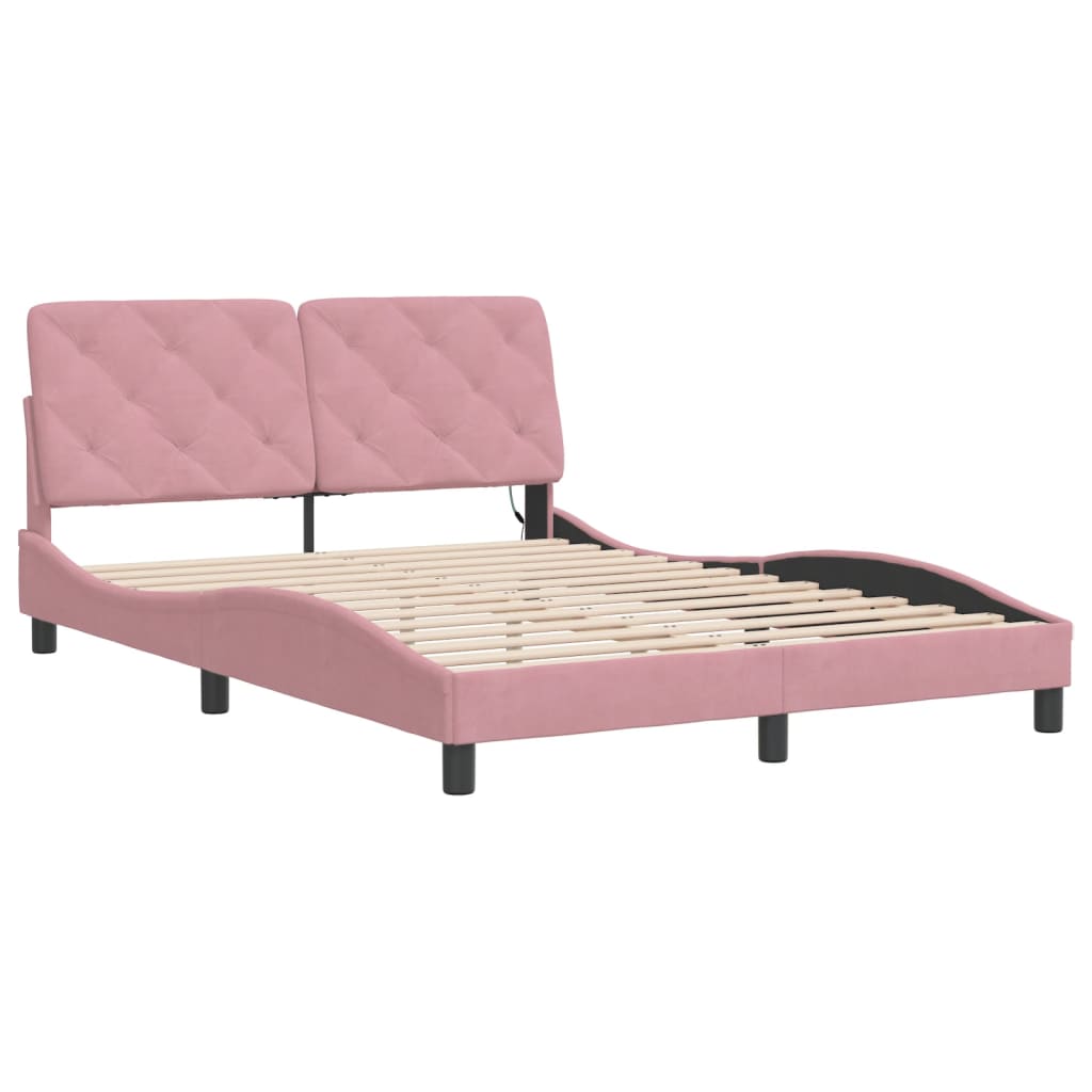 vidaXL Cadru de pat cu lumini LED, roz, 120x200 cm, catifea