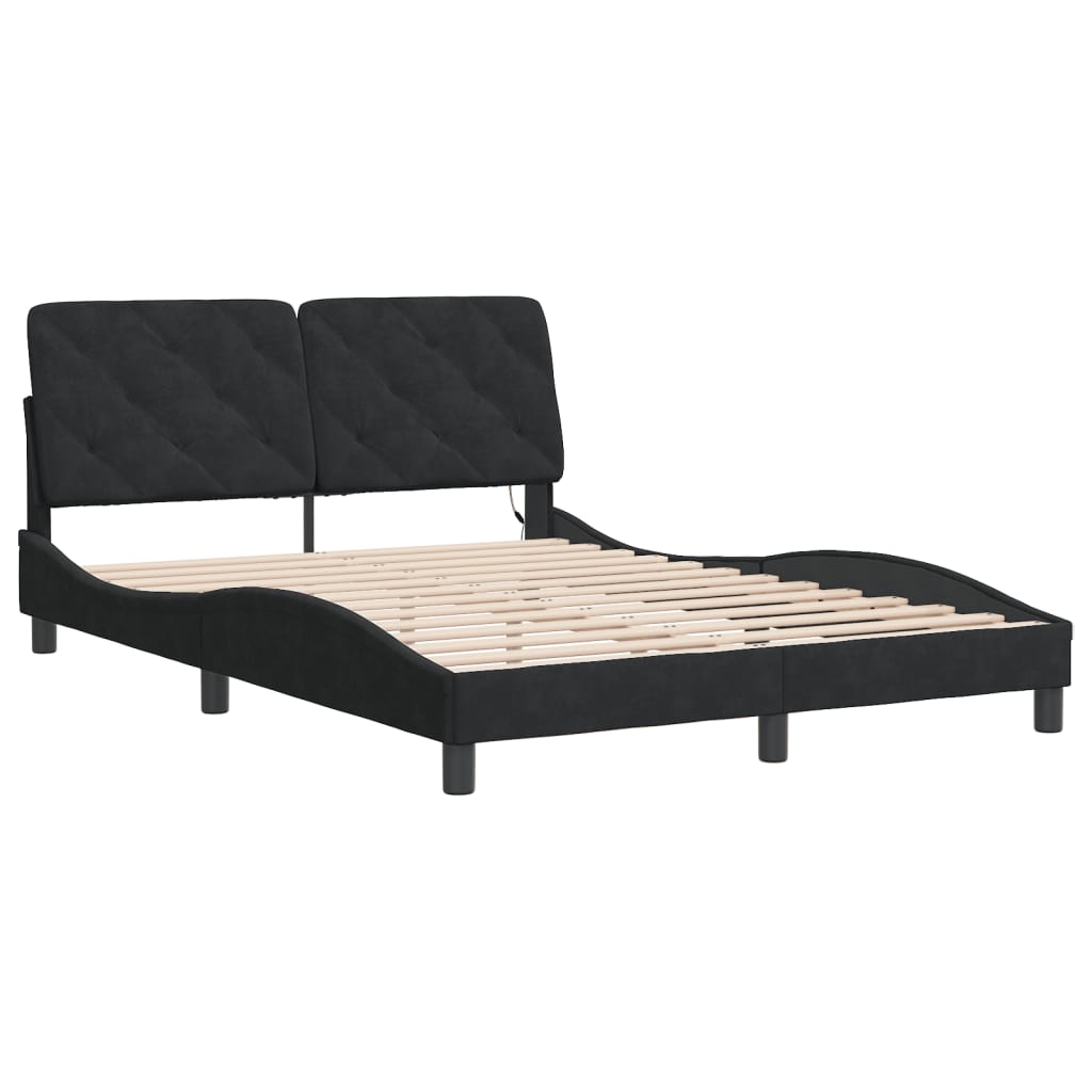 vidaXL Cadru de pat cu lumini LED, negru, 140x190 cm, catifea vidaXL Cadru de pat cu lumini LED, negru, 140x190 cm, catifea
