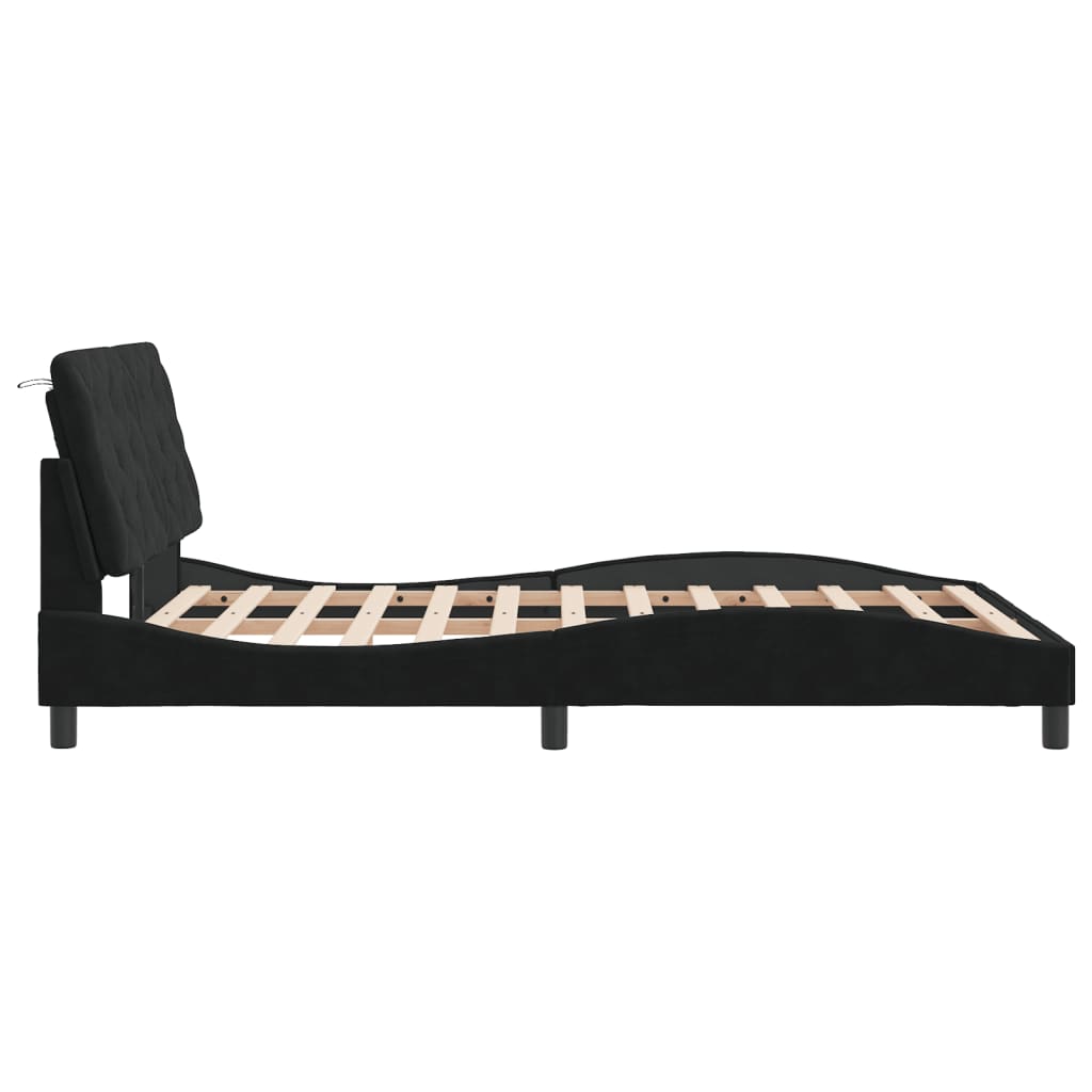 vidaXL Cadru de pat cu lumini LED, negru, 140x190 cm, catifea vidaXL Cadru de pat cu lumini LED, negru, 140x190 cm, catifea