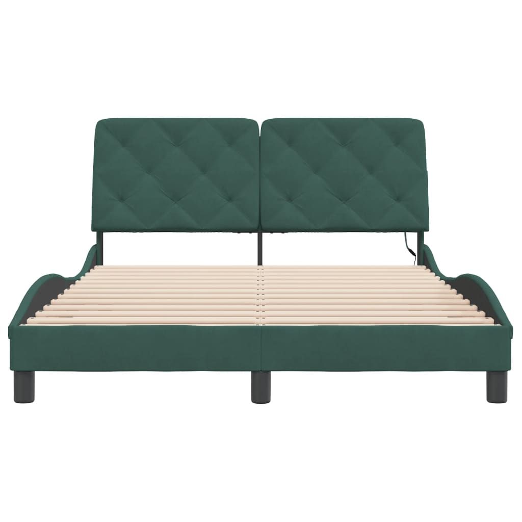 vidaXL Cadru de pat cu lumini LED, verde închis, 140x190 cm, catifea