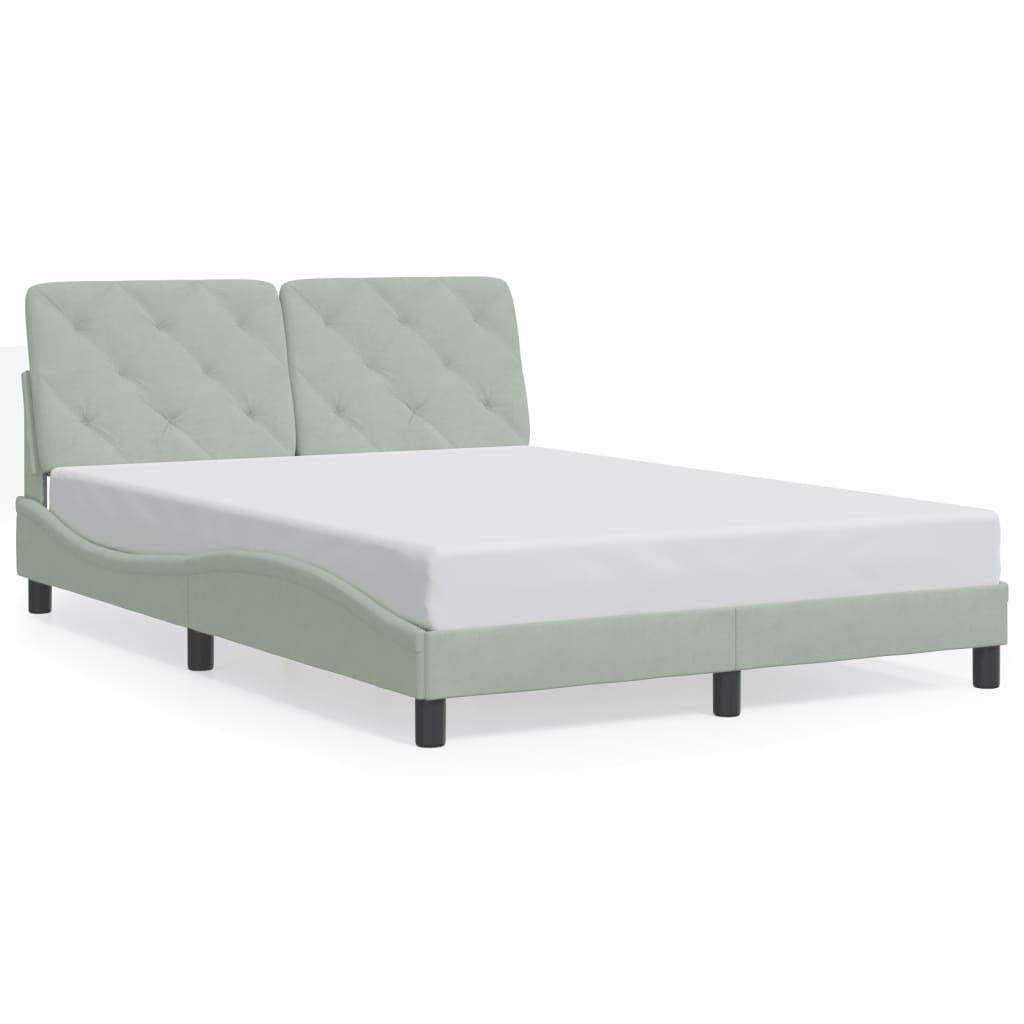 vidaXL Cadru de pat cu lumini LED, gri deschis, 140x200 cm, catifea vidaXL Cadru de pat cu lumini LED, gri deschis, 140x200 cm, catifea