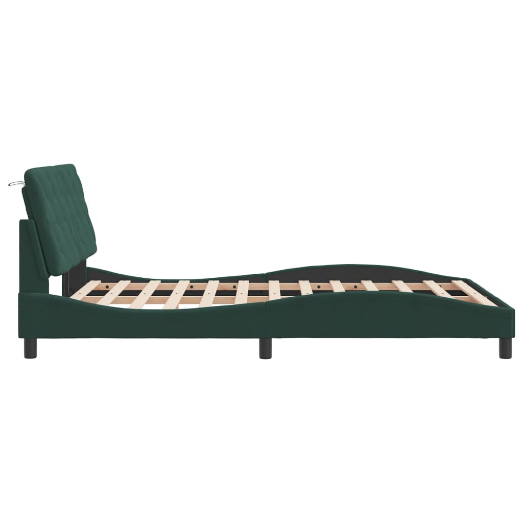 vidaXL Cadru de pat cu lumini LED, verde închis, 140x200 cm, catifea