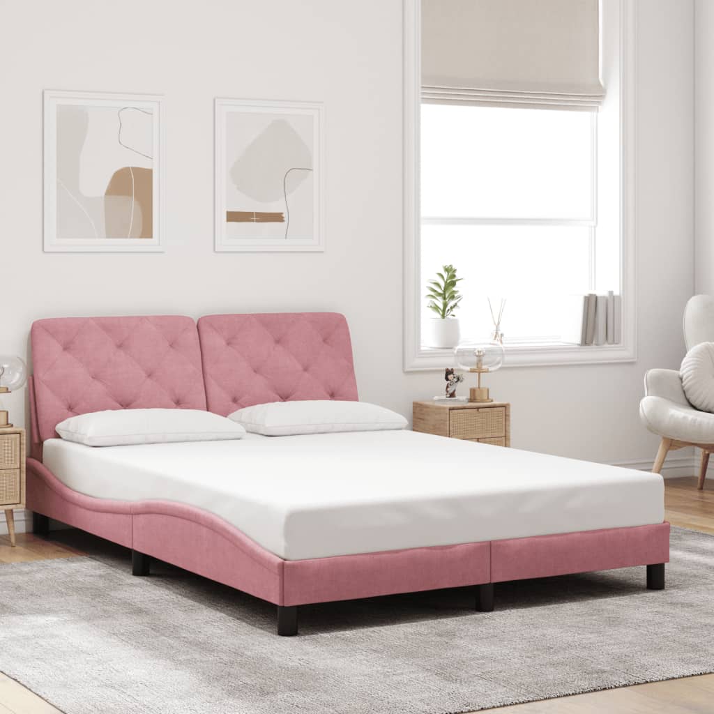 vidaXL Cadru de pat cu lumini LED, roz, 140x200 cm, catifea