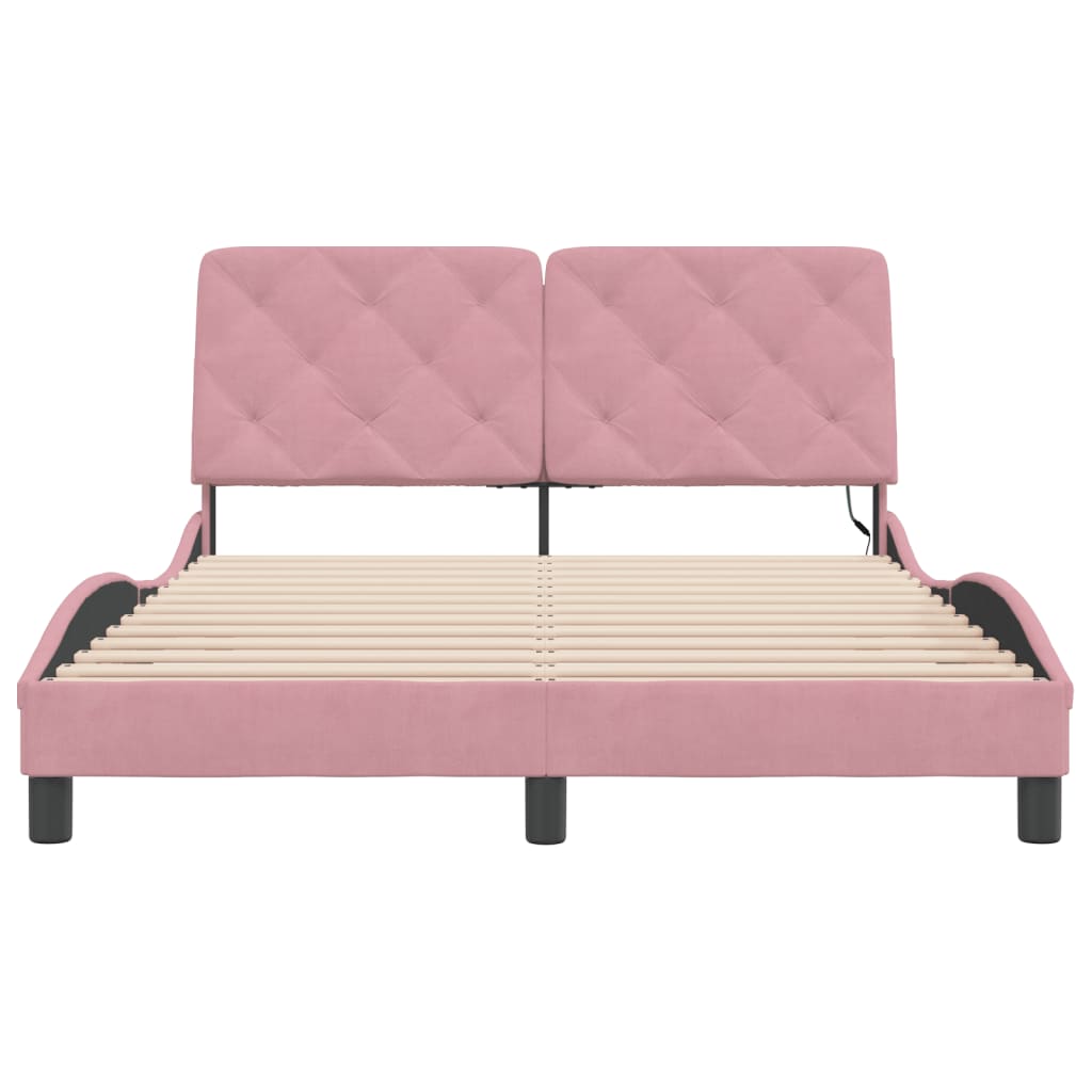 vidaXL Cadru de pat cu lumini LED, roz, 140x200 cm, catifea